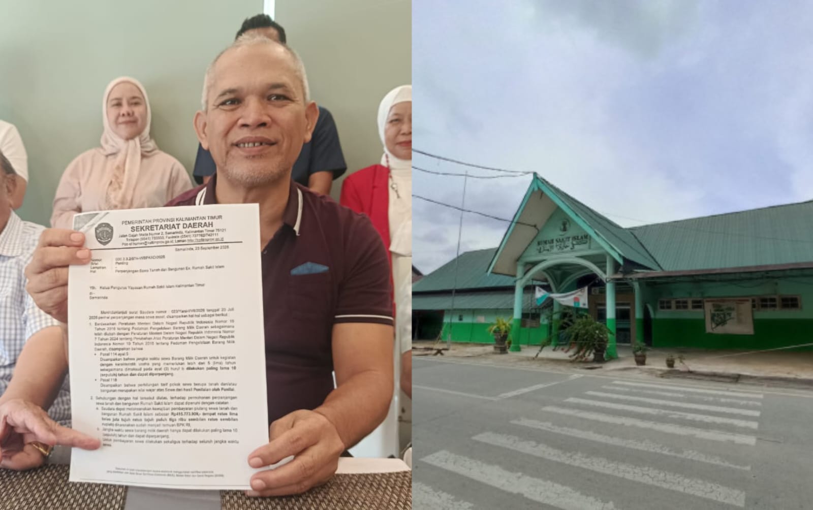 KOLASE FOTO: Bangunan Rumah Sakit Islam Samarinda dan Ketua Pembina Yayasan Rumah Sakit Islam Samarinda, Barkati (IST)